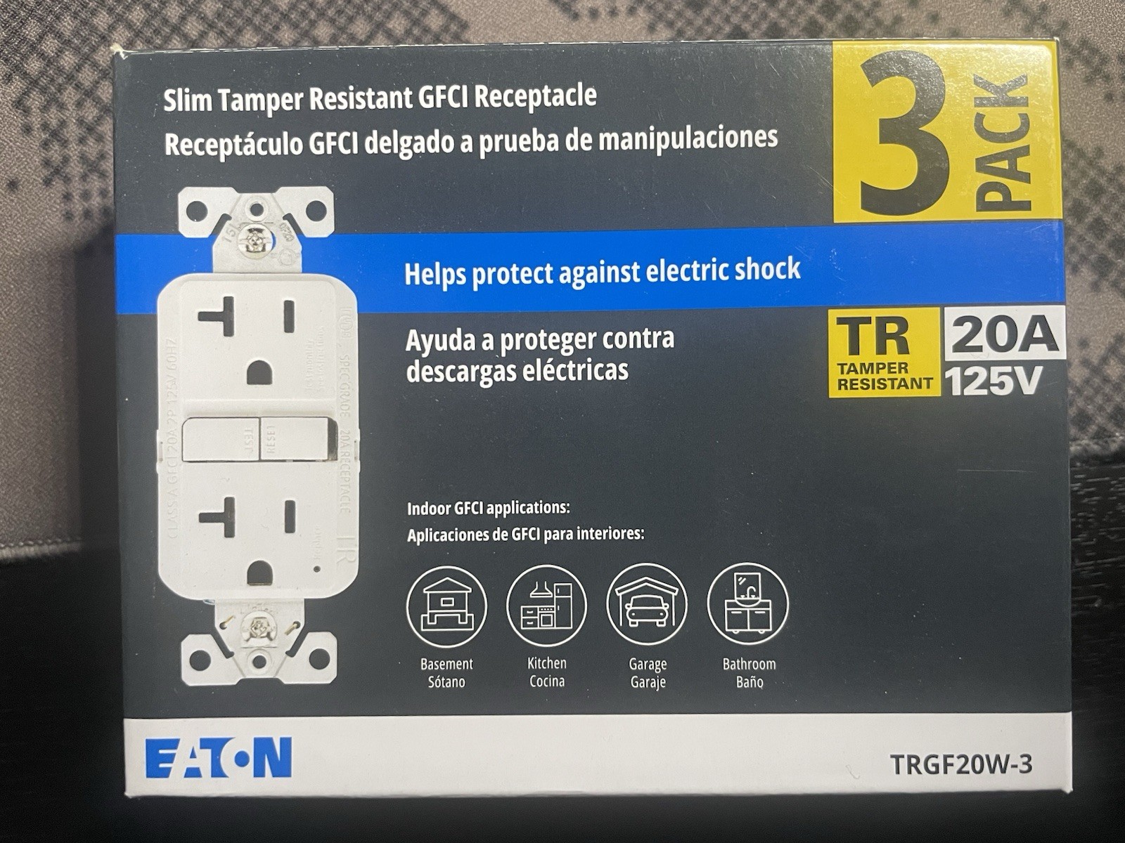 EATON TRGF20W-3 20 Amp TAMPER RESISTANT GFCI RECEPTACLES 3-PACK WHITE