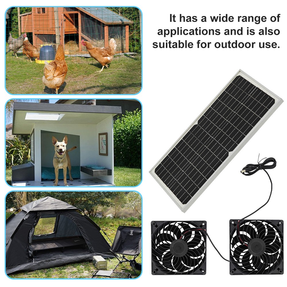 Solar Powered Fan 30W Waterproof Solar Panel Dual Exhaust Fan for Chicken Coop