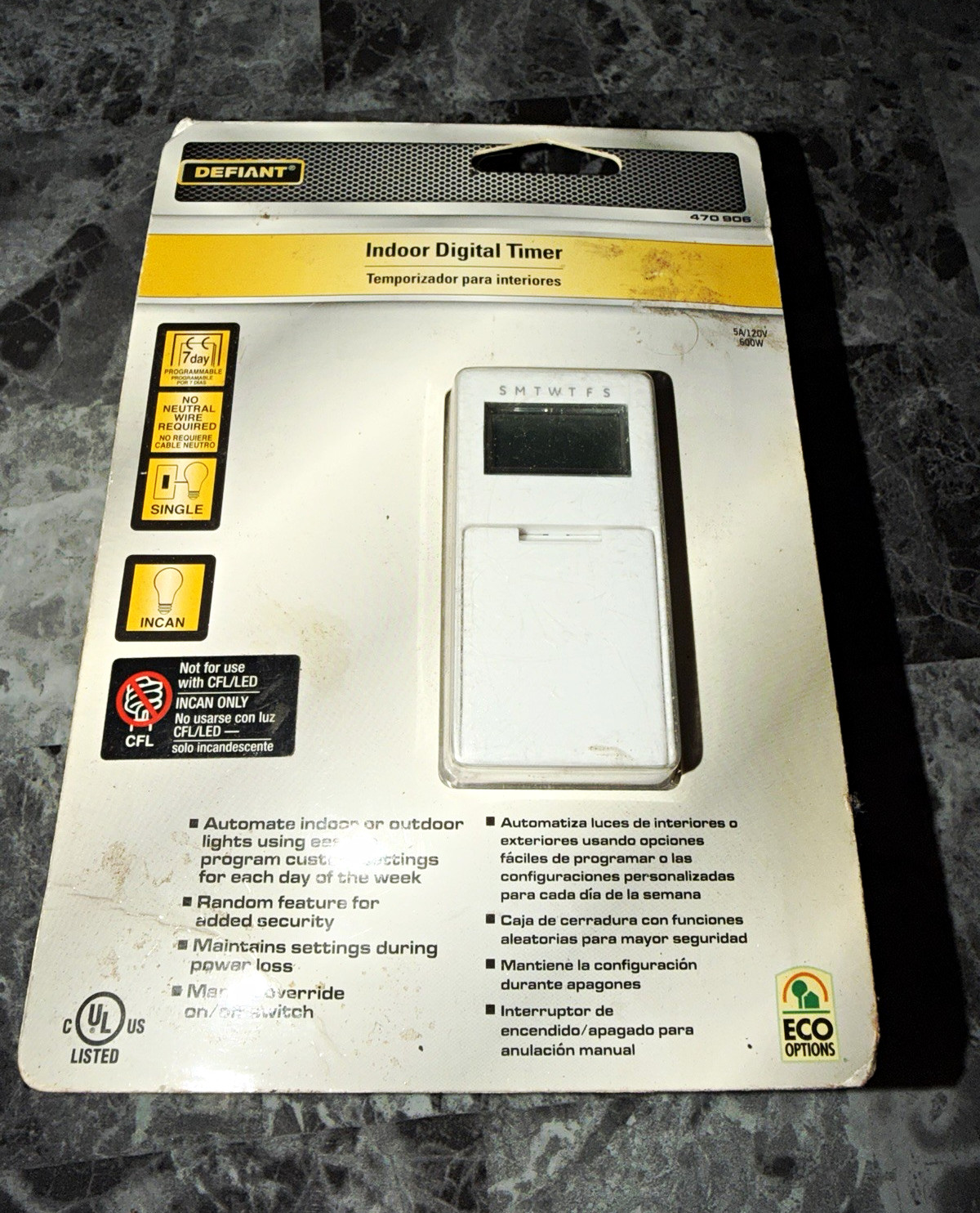 Defiant 470 906 Digital Timer Wall Switch 7-Day Programmable 120V White