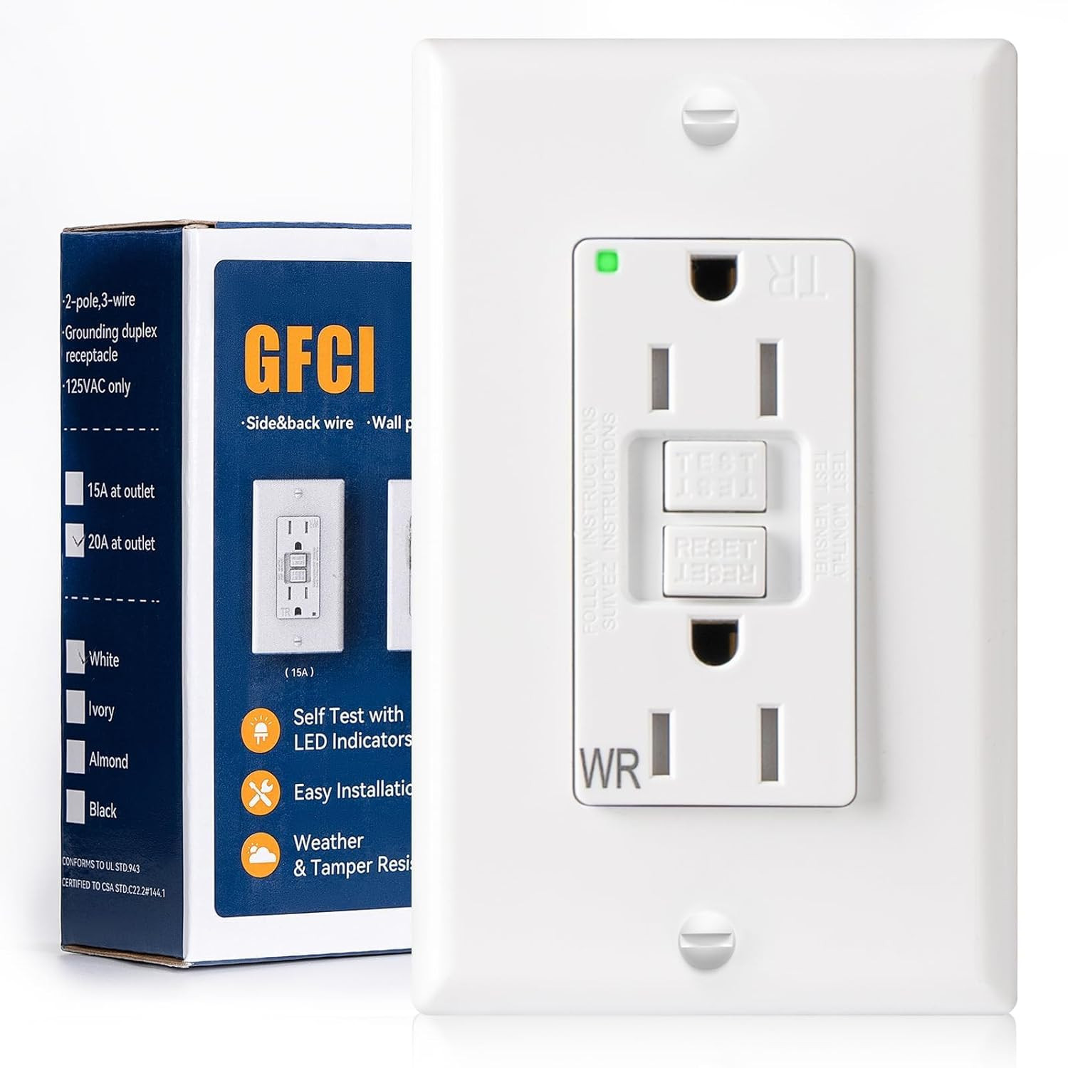 12 Pack GFCI Outlet 20 Amp, with Wall Plate and Thinner Construction, LED Power