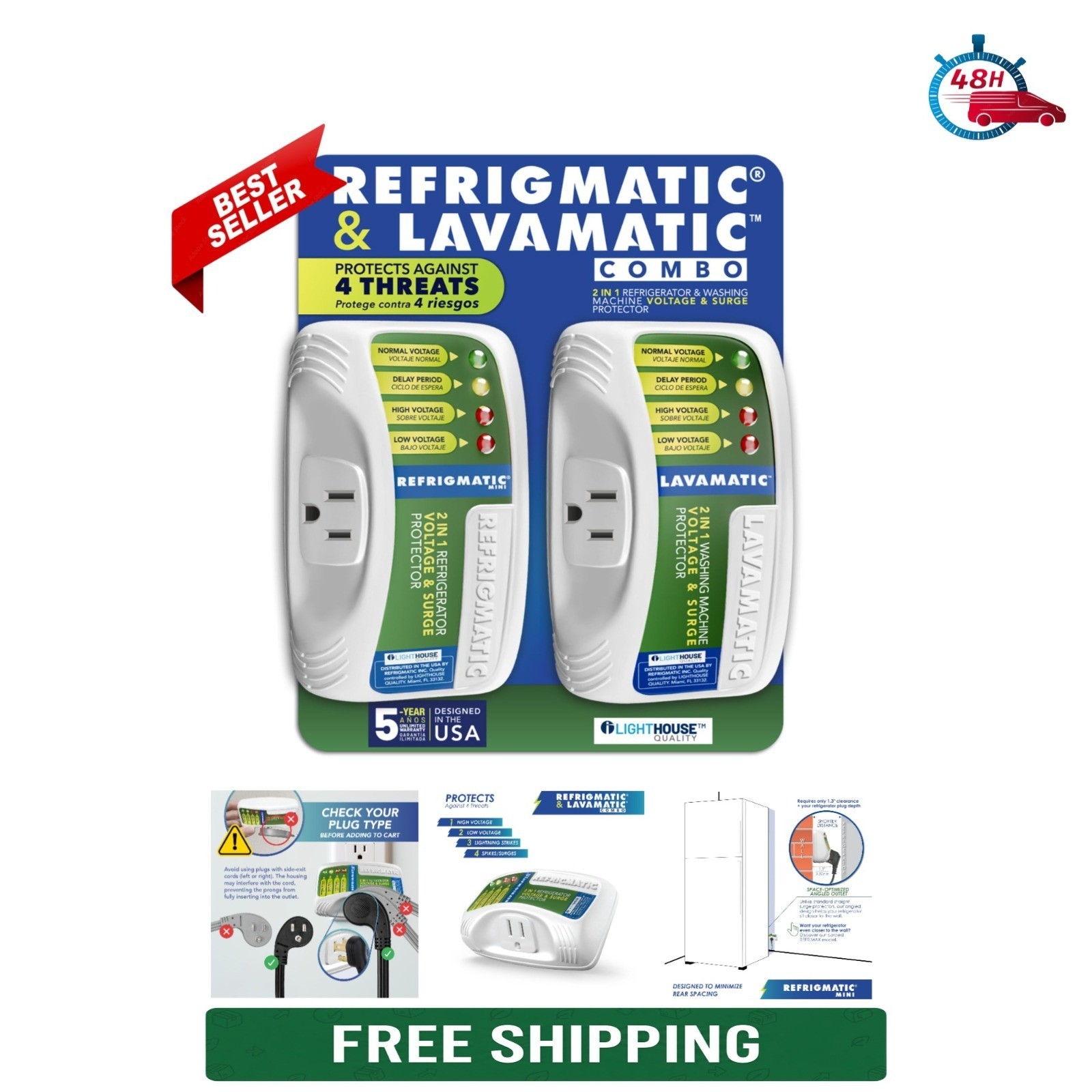 Refrigmatic Voltage & Surge Protector Combo for Refrigerator & Washing Machine