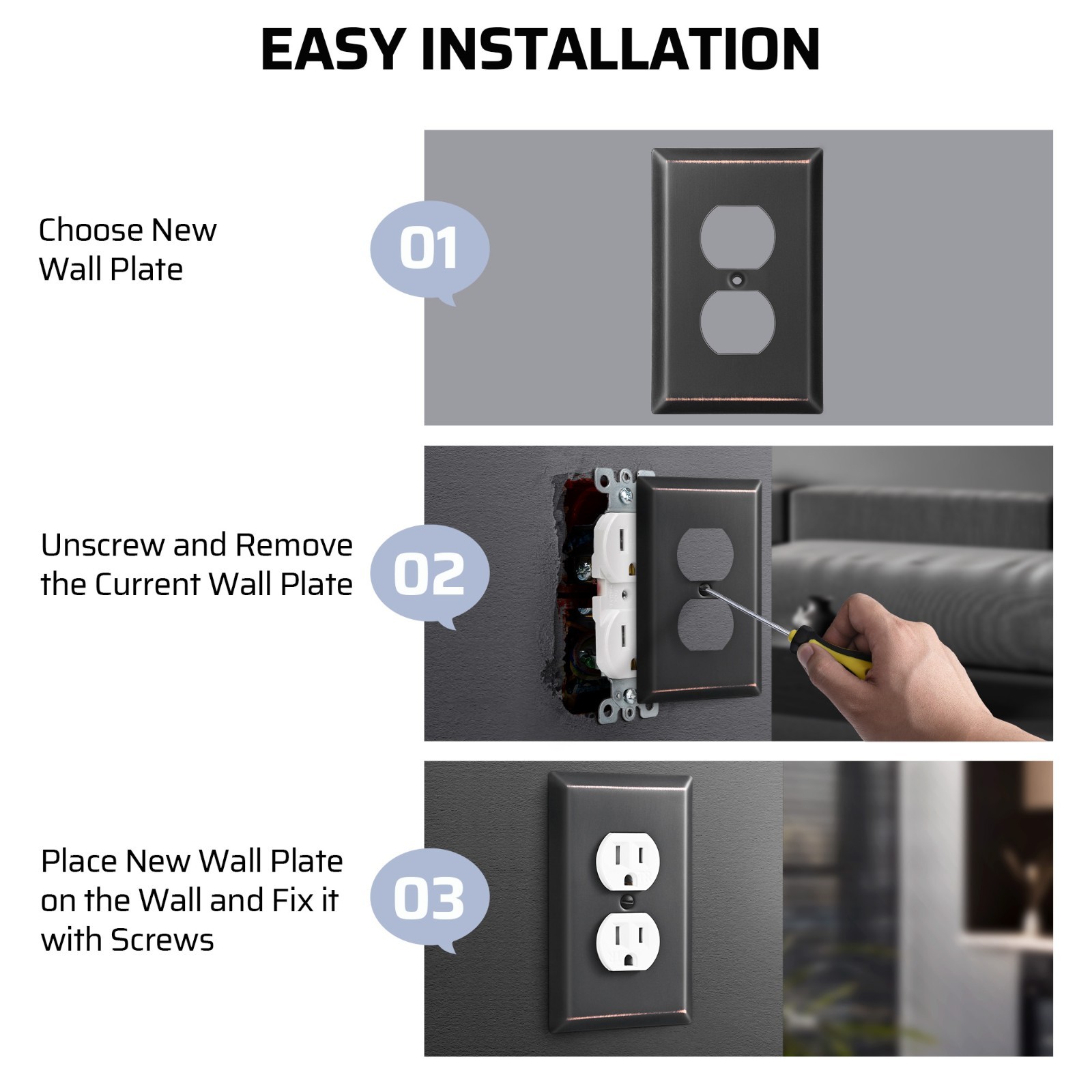 DEWENWILS Duplex Outlet Wall Plate, Metal Wall Plates for Electric Outlet,4-Pack