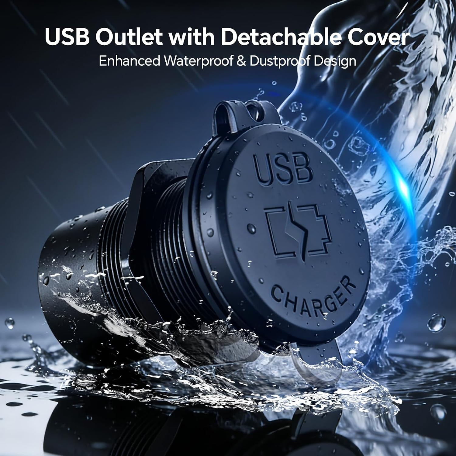 12V USB Outlet with Switch & Blue LED – 30W Type-C & 18W QC3.0 Car Charger – Alu
