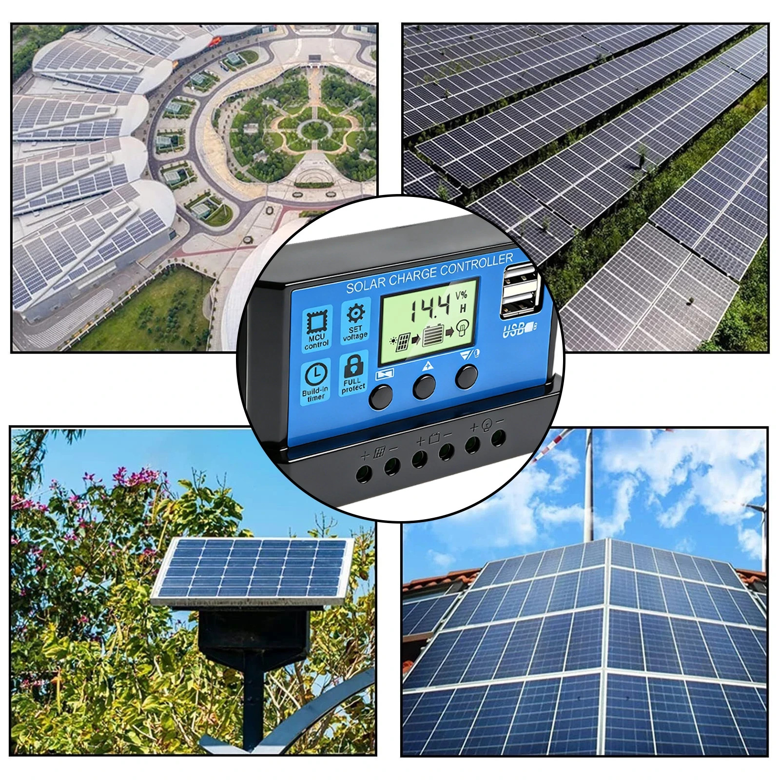 30A Solar Panel Battery Charge Controller 12V/24V LCD Regulator Auto Dual USB US
