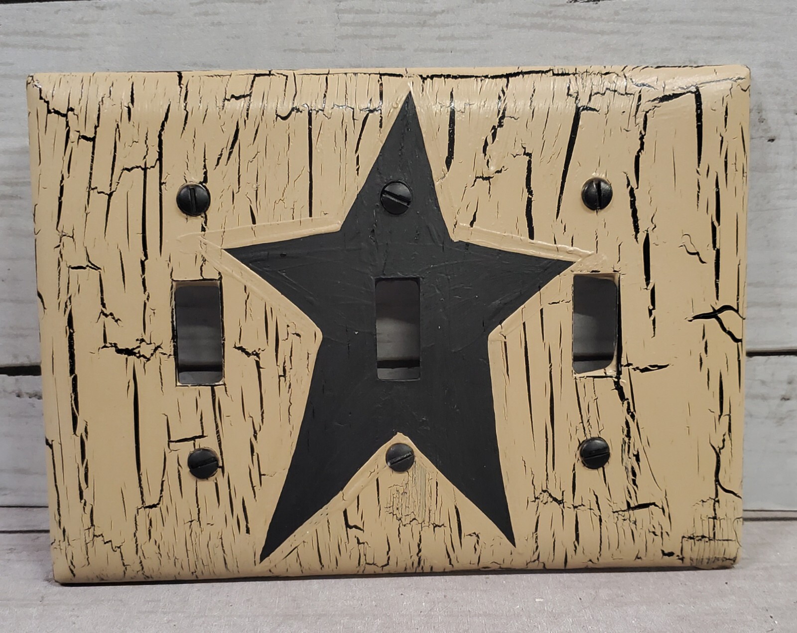 Crackle Painted Coffee Brown with Cream Star Wall Plates, Switch, GFI, Outlet