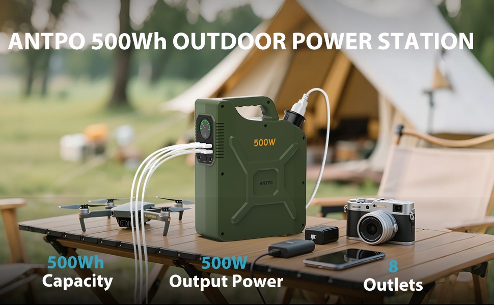 ANTPO 500W 500Wh Portable Power Station Solar Generator for Camping self driving