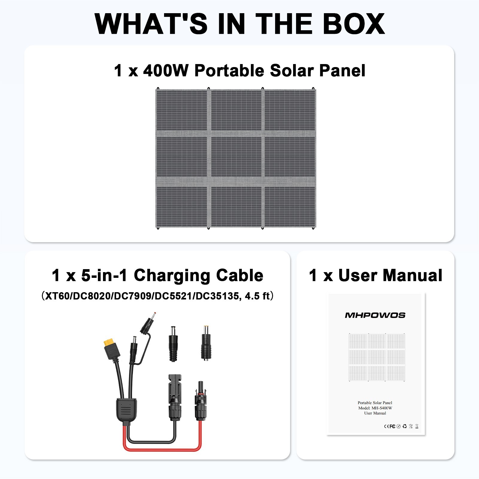 MHPOWOS 100W 200W 400W Foldable Solar Panel Charger for Jackery Explorer 1000