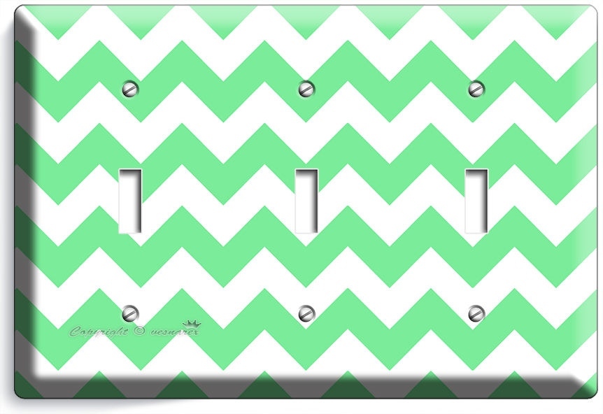 CHEVRON LITE GREEN STRIPES PASTEL TRIPLE LIGHT SWITCH WALL PLATE COVER ART DECOR