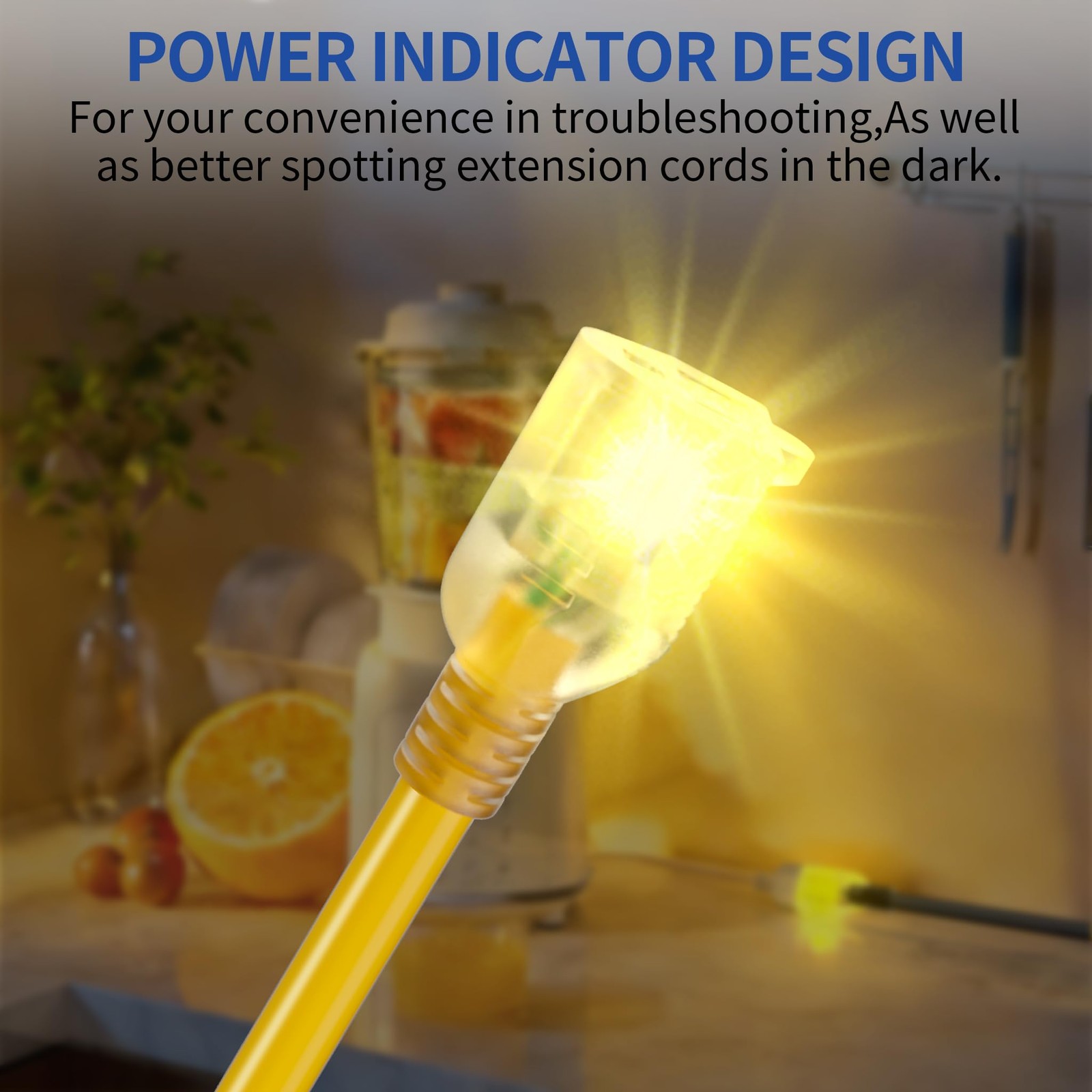 Cismorvex 3ft Outdoor/Indoor Extension Cord with Lighted 10/3 3FT, Yellow