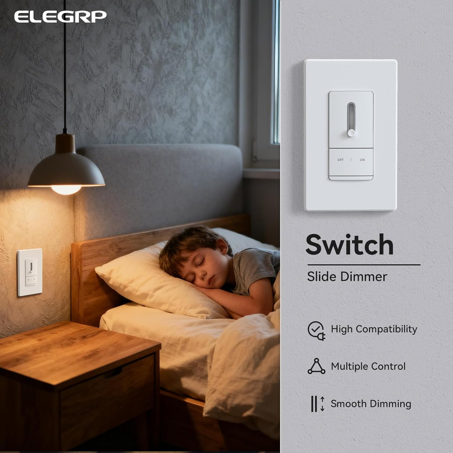 Slide Dimmer Switch for Dimmable LED, CFL and Incandescent Light Lamp Bulbs, Si