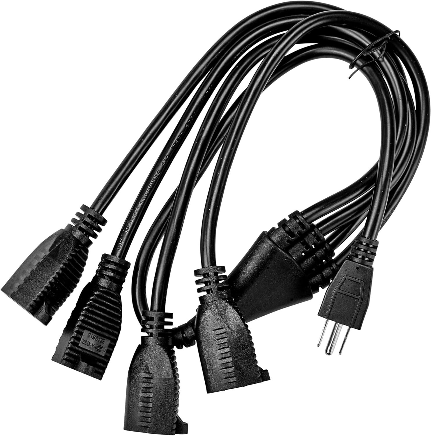 4 Way Power Splitter – 1 to 4 Cable Strip with 3 Pronged Outlet and 3 Foot Y…
