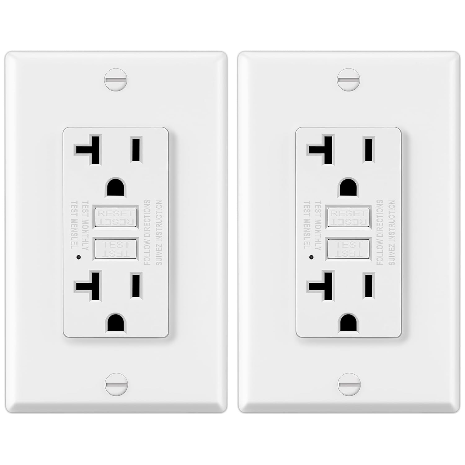 2 Pack GFCI Outlets 20 Amp, Non-Tamper Resistant, Decor GFI Receptacles with LED