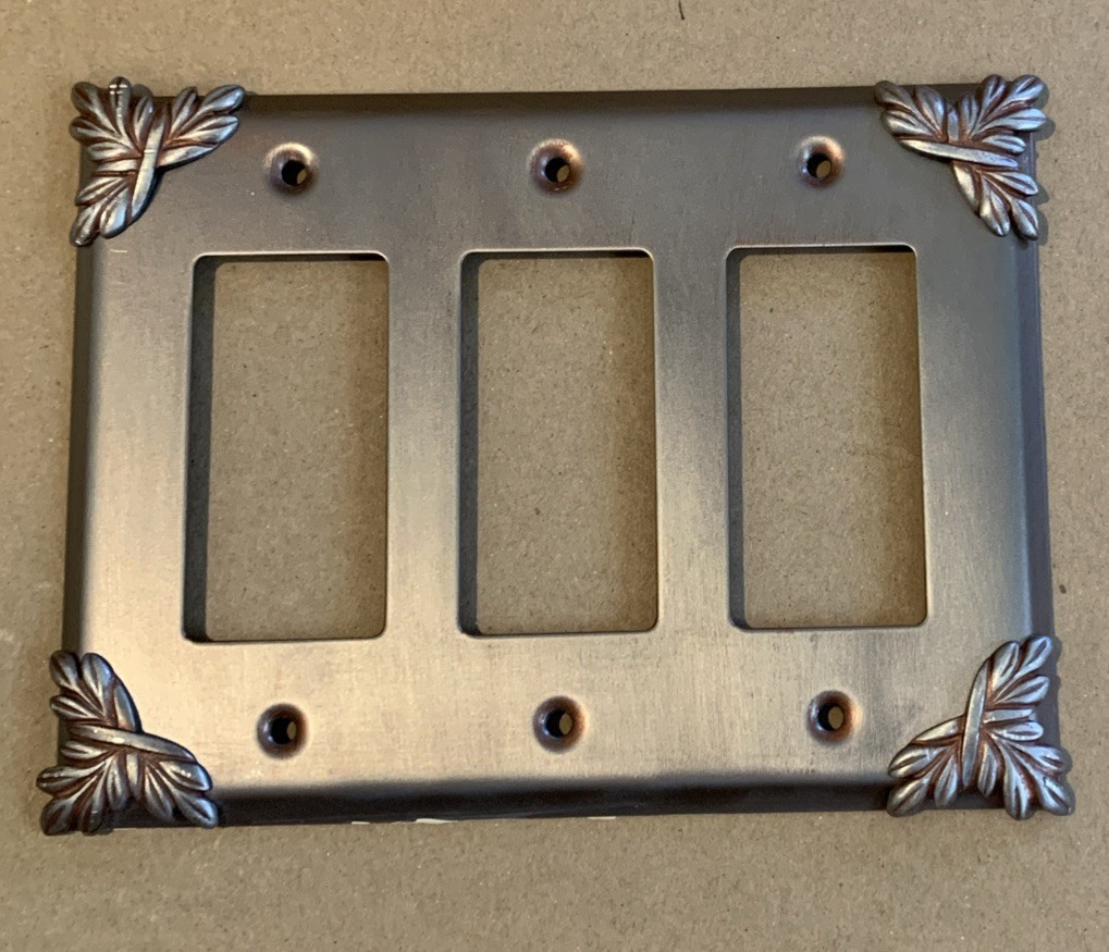 Unbranded Switch plate Triple Rocker Decorative Leaves Silver Tone