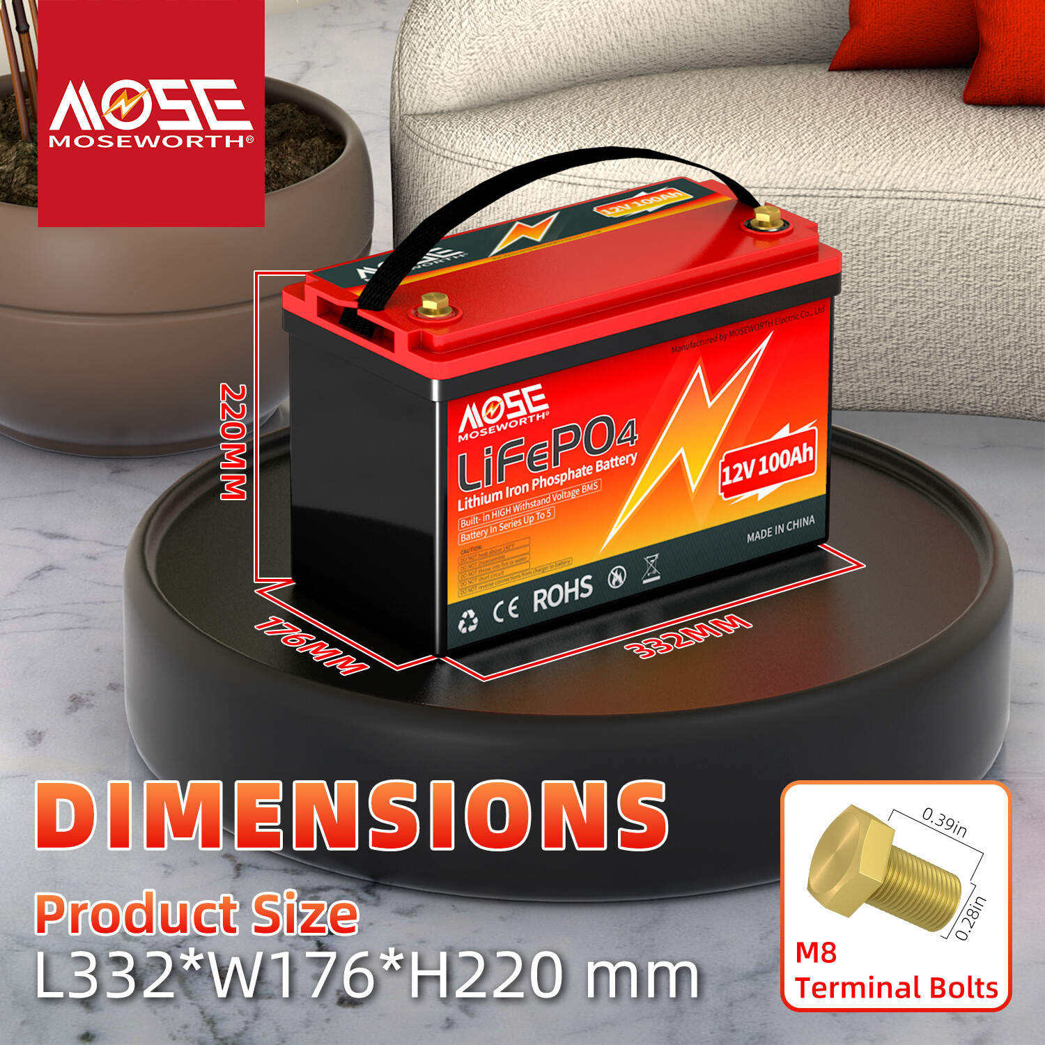 12V 24V 100Ah 200Ah 300Ah LiFePO4 Lithium Battery BMS Solar RV 10 Year Lifespan