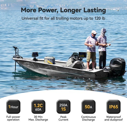Power Queen 36V 50Ah Bluetooth Group31 LiFePO4 Battery for Marine Trolling Motor