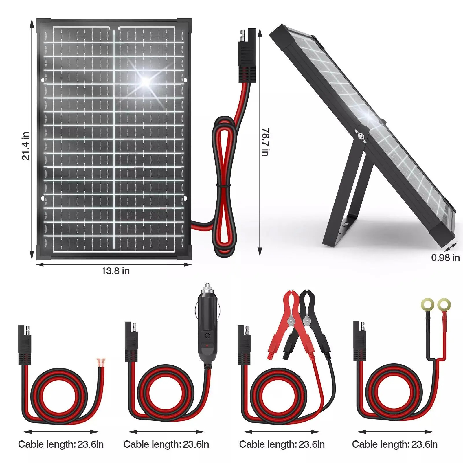 30W Dual-Sided Solar Panel Kit , Monocrystalline Solar Panel Trickle Charger, Su