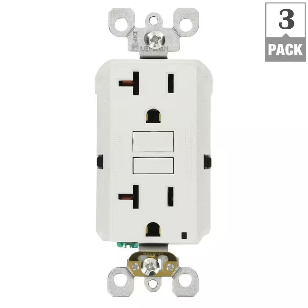 20 Amp Self-Test Smartlockpro Slim GFCI Duplex Outlet, White (3-Pack) GFNT2-3W