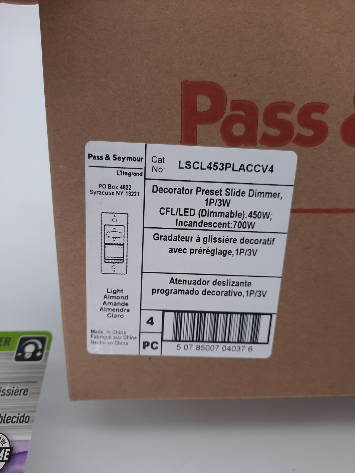 4X Legrand Preset Slide Dimmer Switch Light Almond LSCL543PLACCV4 LED CFL
