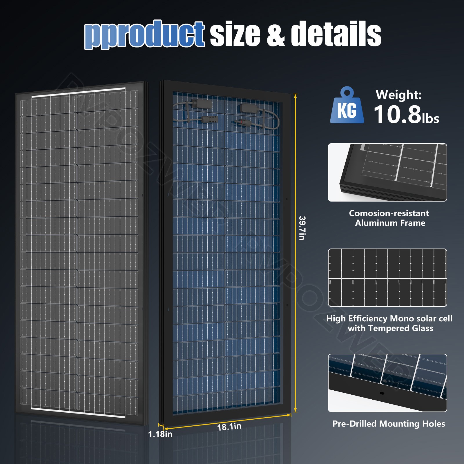 100W Bifacial Solar Panels 12V Mono 18BB High-Efficiency PV for Home/RV/Off-Grid