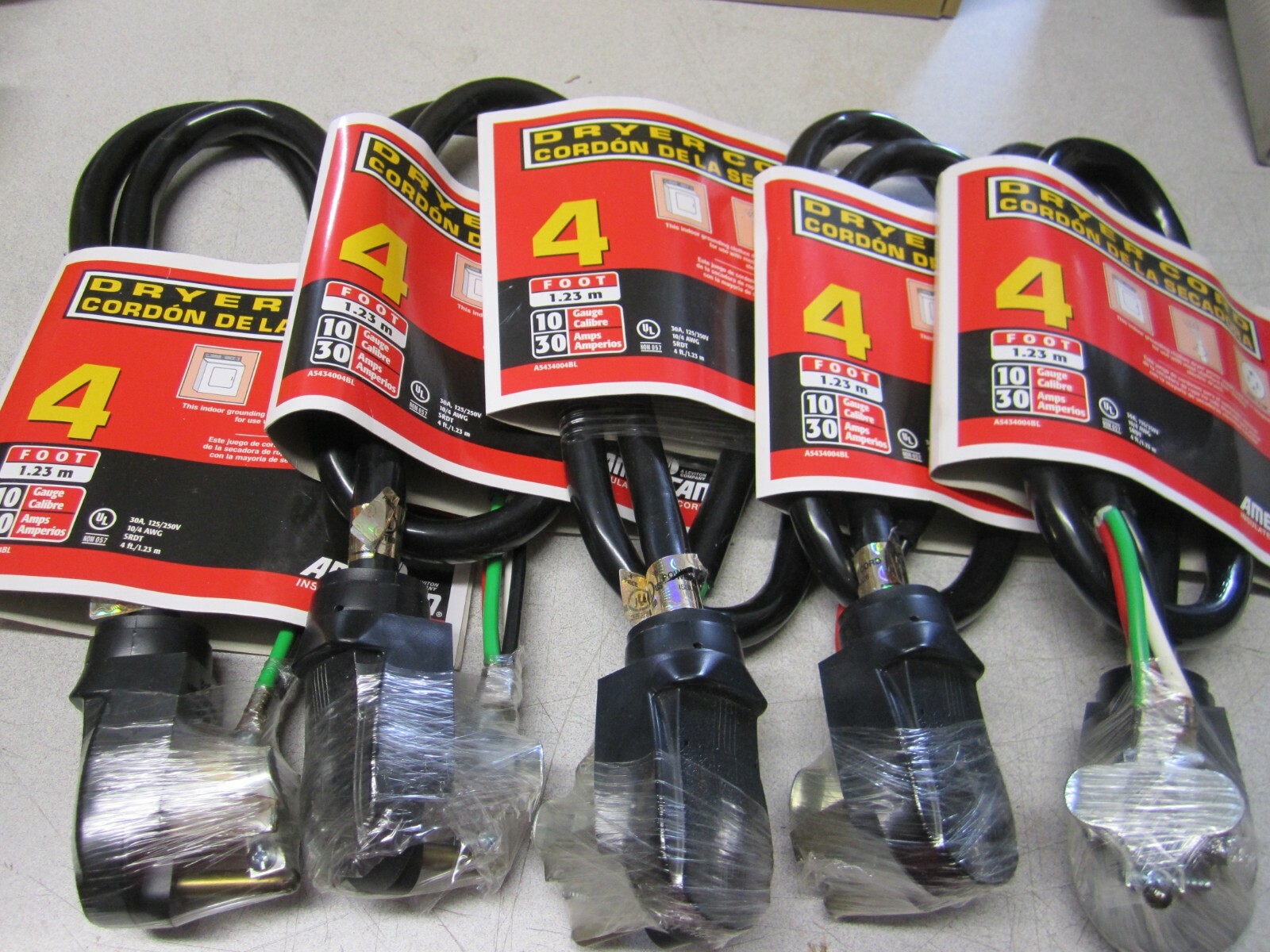 Lot of 5 pcs 4 ft. Dryer Cord AWG 10/4 SRDT 125/250 V 30Amp 10 Gauge
