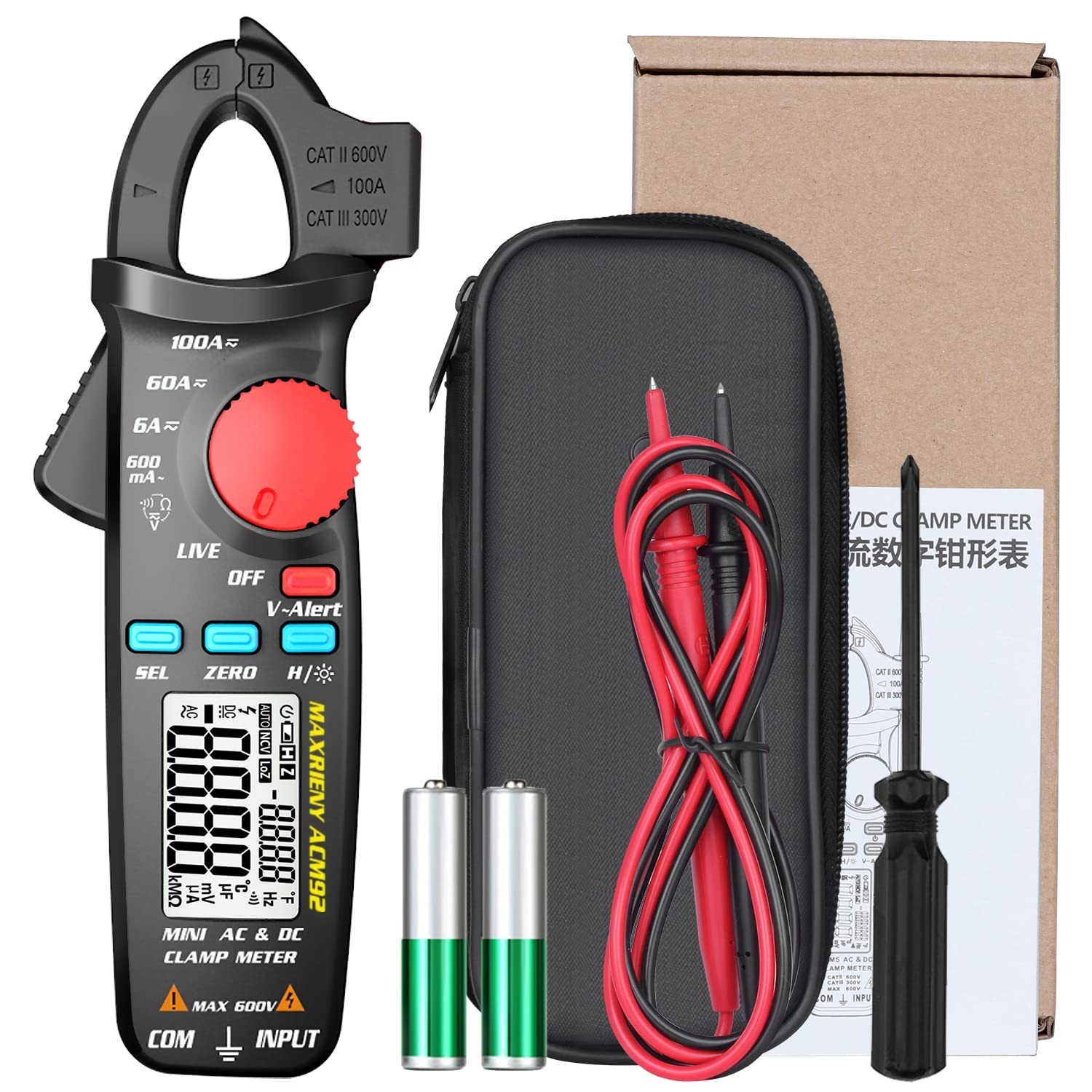 DC AC Clamp Meter 6000 Counts True RMS Digital Multimeter Amp Resistance Freq…