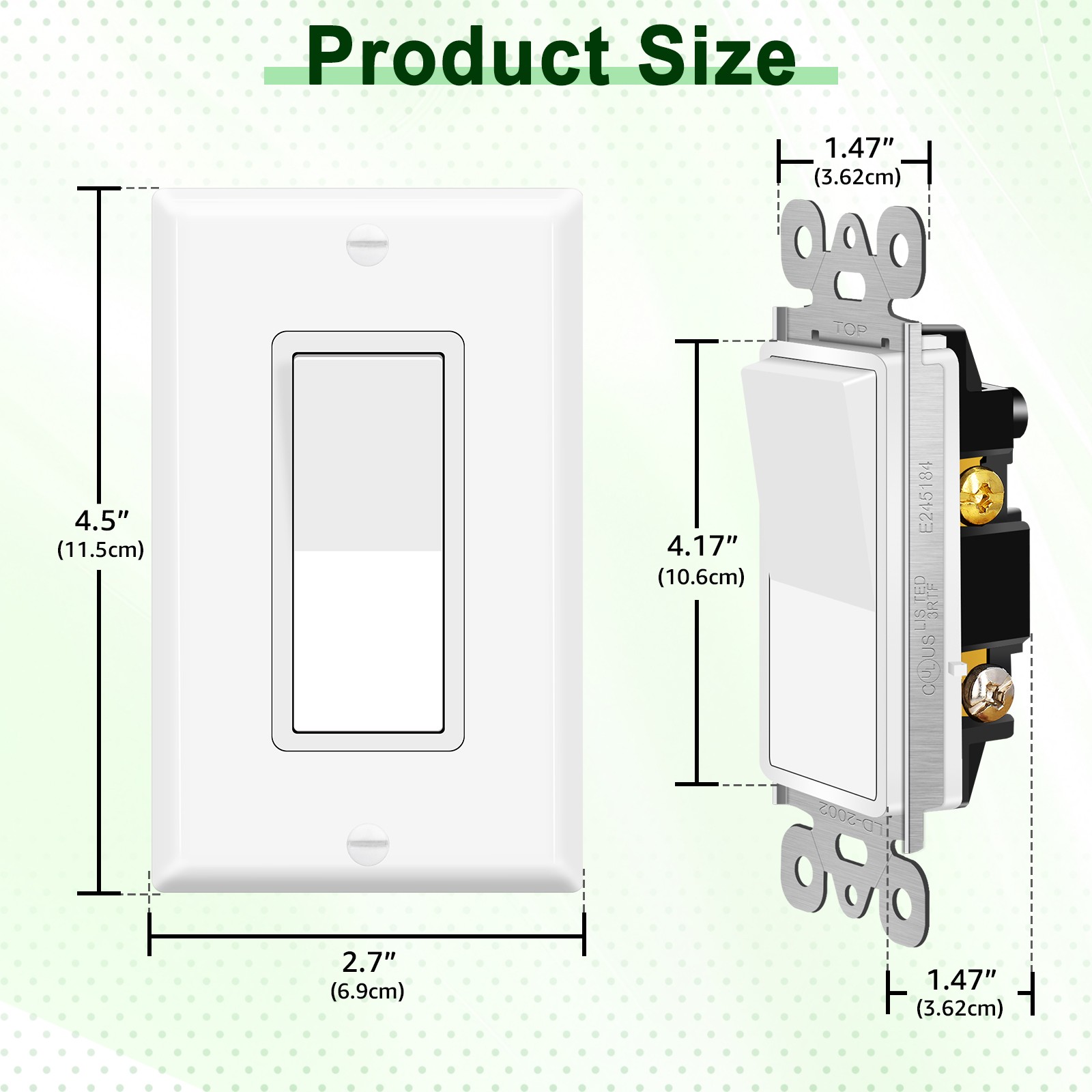 8PK 15A 120/277V 3 Way Single Pole Switch UL/CUL Certified Rocker Paddle White
