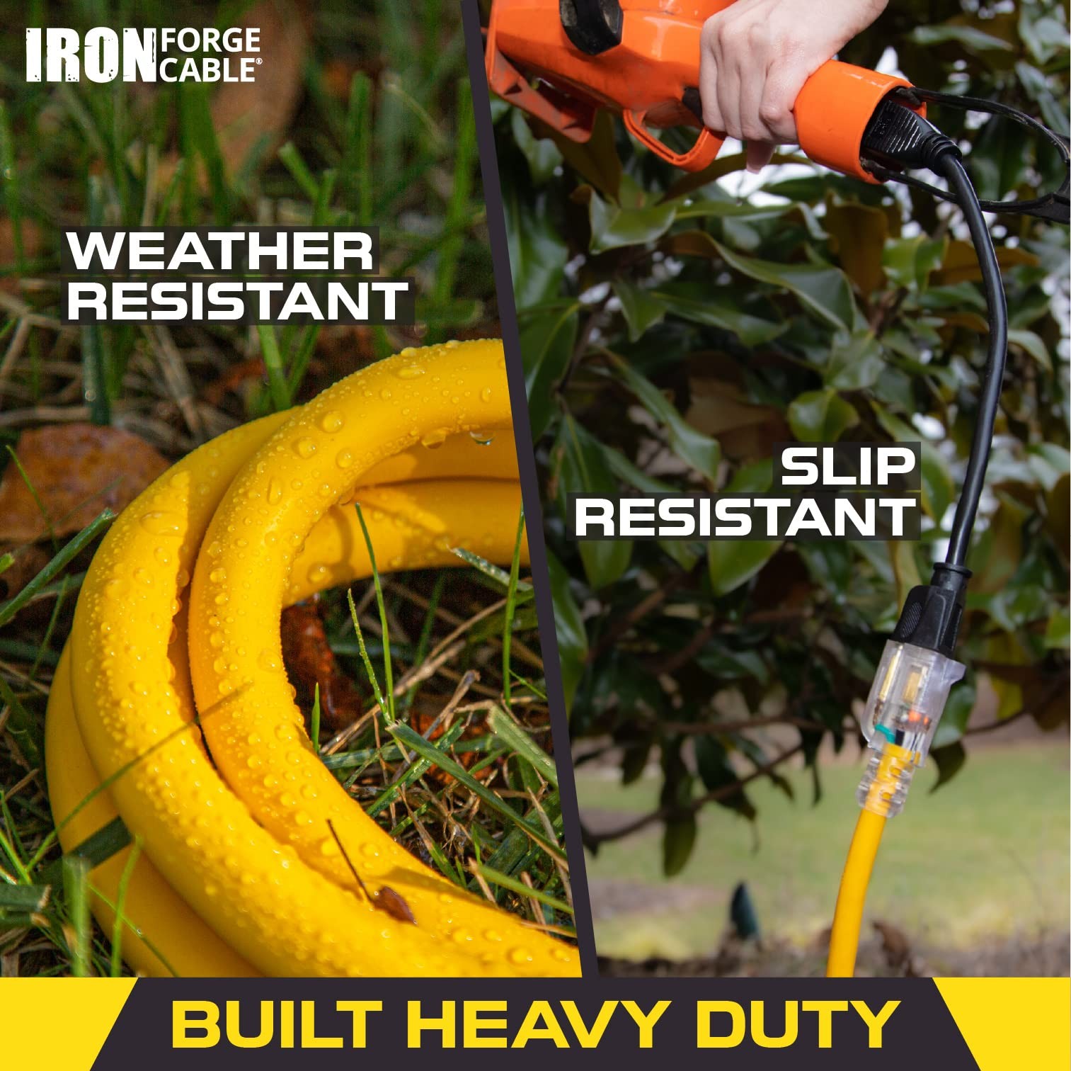 10 Foot Lighted Outdoor Extension Cord – Yellow 10 Gauge 3 Prong Grounded Plug