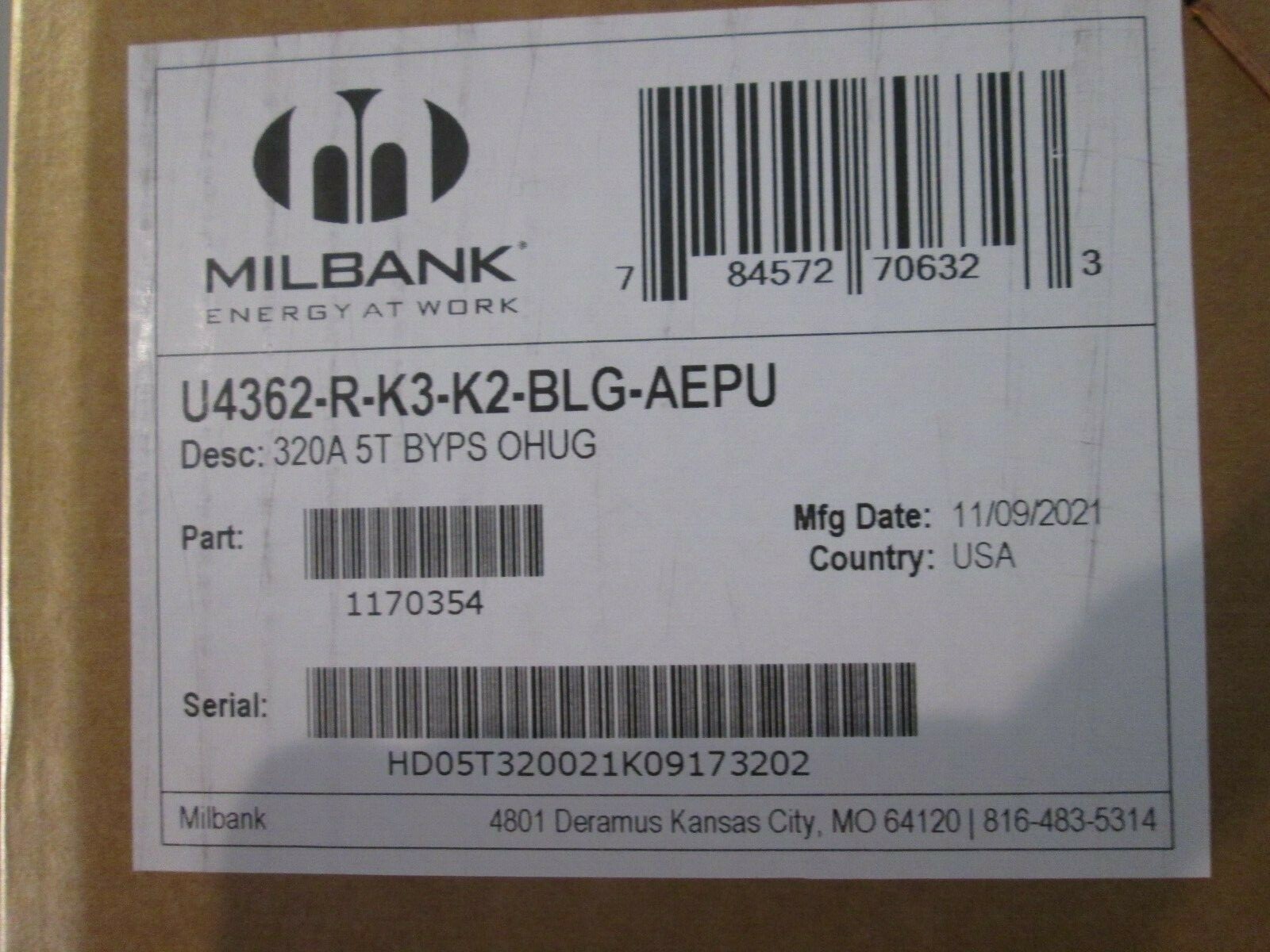 MILBANK meter socket 320 amp – Single Phase – 5T BYPS U4362-R-K3-K2-BLG-AEPU