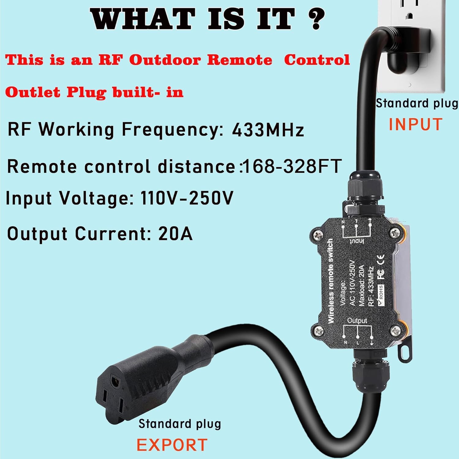 Wireless Remote Control Power Switch Waterproof Outdoor 110V 120V 250V 20A