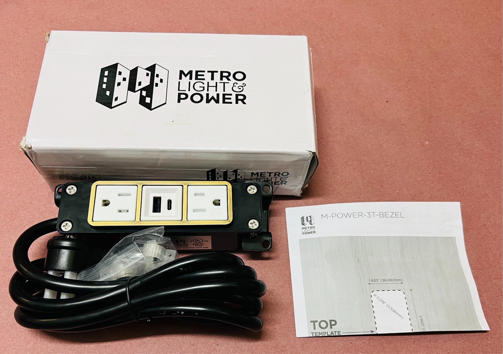 Metro Dual AC 120V Power Furniture Outlet Receptacle & USB-A & USB-C 3.0 Charger