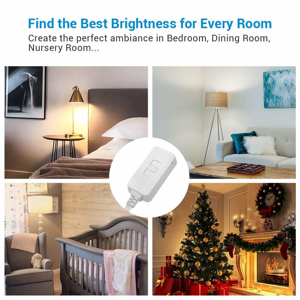 DEWENWILS Plug in Dimmer Switch, Programmable Dimming Range for LED/CFL Bulbs,