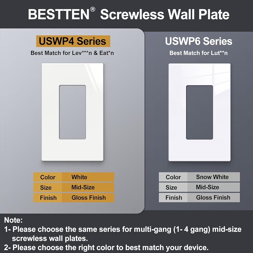 40 Pack Mid-Size Screwless Decorative Outlet Covers Glossy Off White UL Listed
