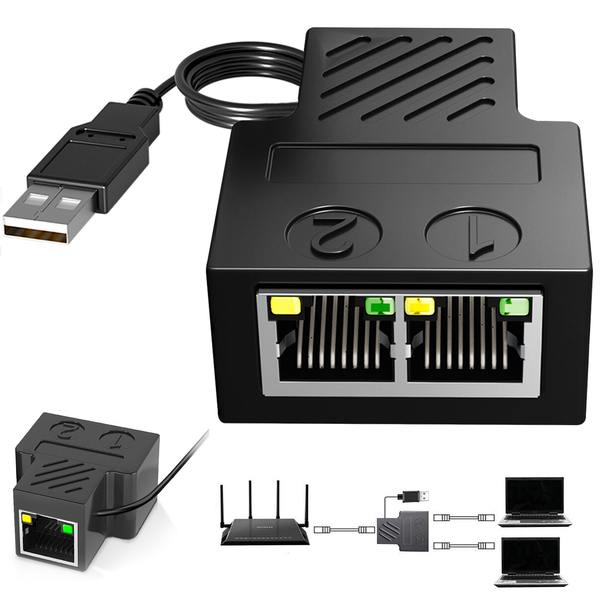 [Plug&Play] RJ45 1 to 2 Splitter Adapter for Router TV Box Camera PC Laptop-1PCS