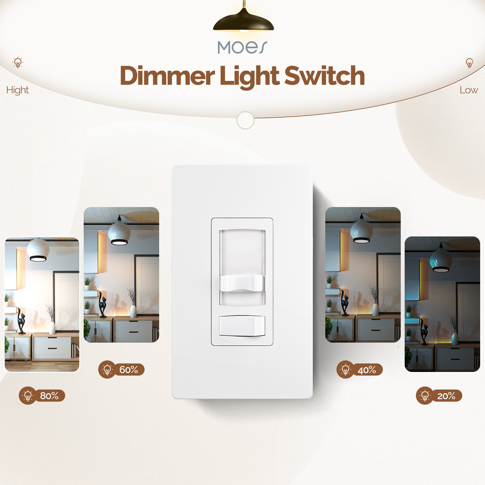 MOES Dimmer Light Switch Single Pole / 3-Way – Incandescent / LED / CFL 10 Pack