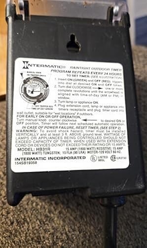 Intermatic HB32R Raintight Outdoor Timer Program repeats every 24 hours 10 AMP