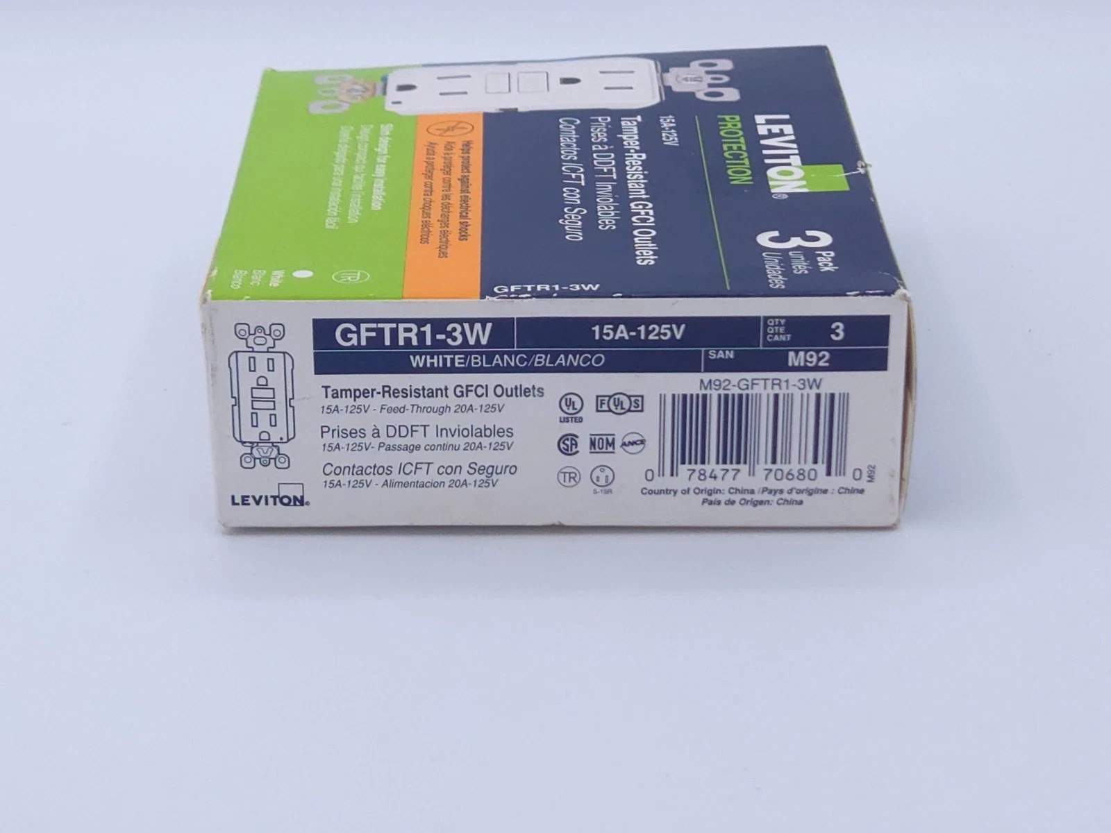 Leviton GFTR1-3W White 15A 125V Thermoplastic Tamper Resistant GFCI Receptacle