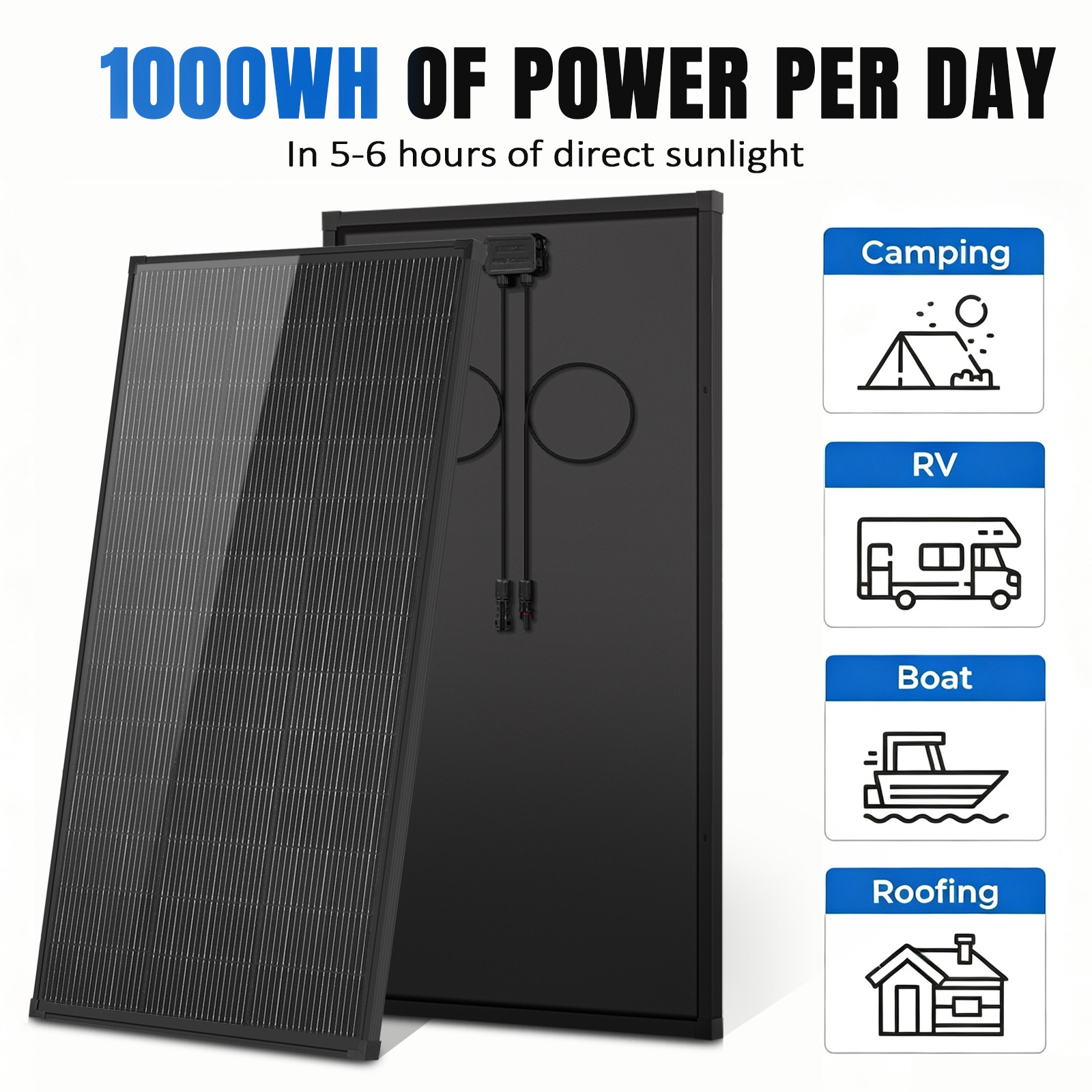 800W (200W*4) 18V Solar Panel N-Type Mono 18BB Roof RV Boat Off-Grid Battery
