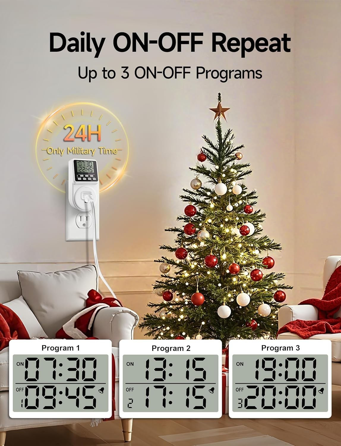 Versatile 24-Hour Timer Plug for Lights & Appliances – Energy Efficient 2 Pack