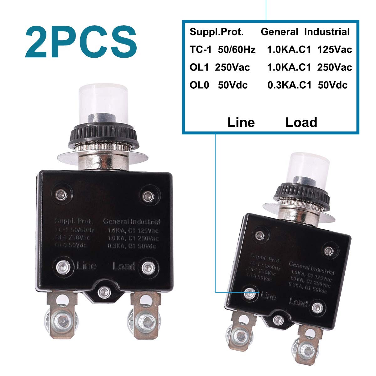 mxuteuk 2Pcs 30Amp Circuit Breakers Push Button Manual Reset 125/250V AC 30A