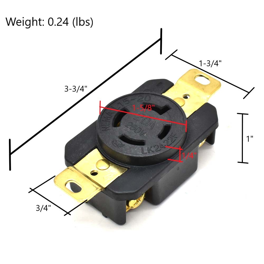 YGP026F Twist Lock Wall Mount Electrical Receptacle 4 Wire, 20 Amps, 250V