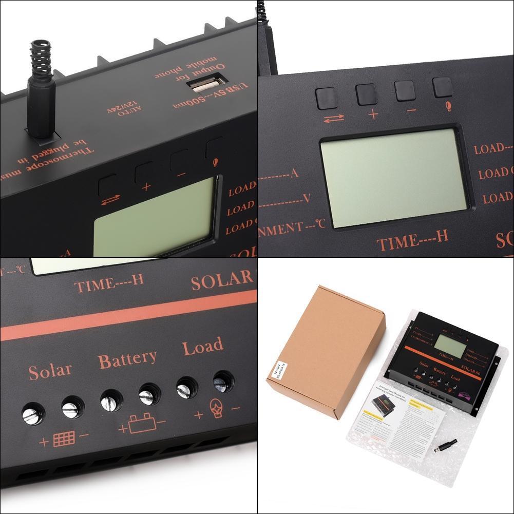 80A AMP MPPT Solar Panel Regulator Charge Controller 24V/12V 2000W/1000W LCD US1