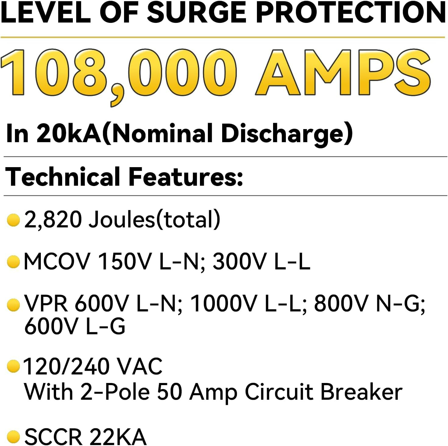 WiFi Whole House Surge Protector,108,000 Amps/Phase,2820 Joules(Total),Thermally