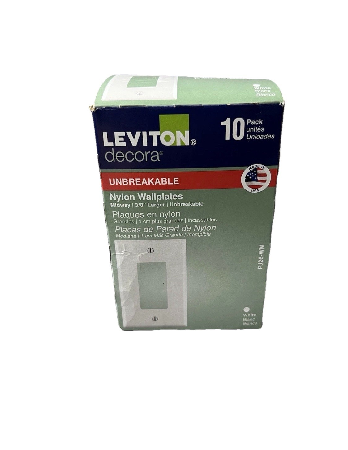 Leviton PJ26-WM Decora Wall Plate Midway Medium Nylon White USA Pack of 10 – P26