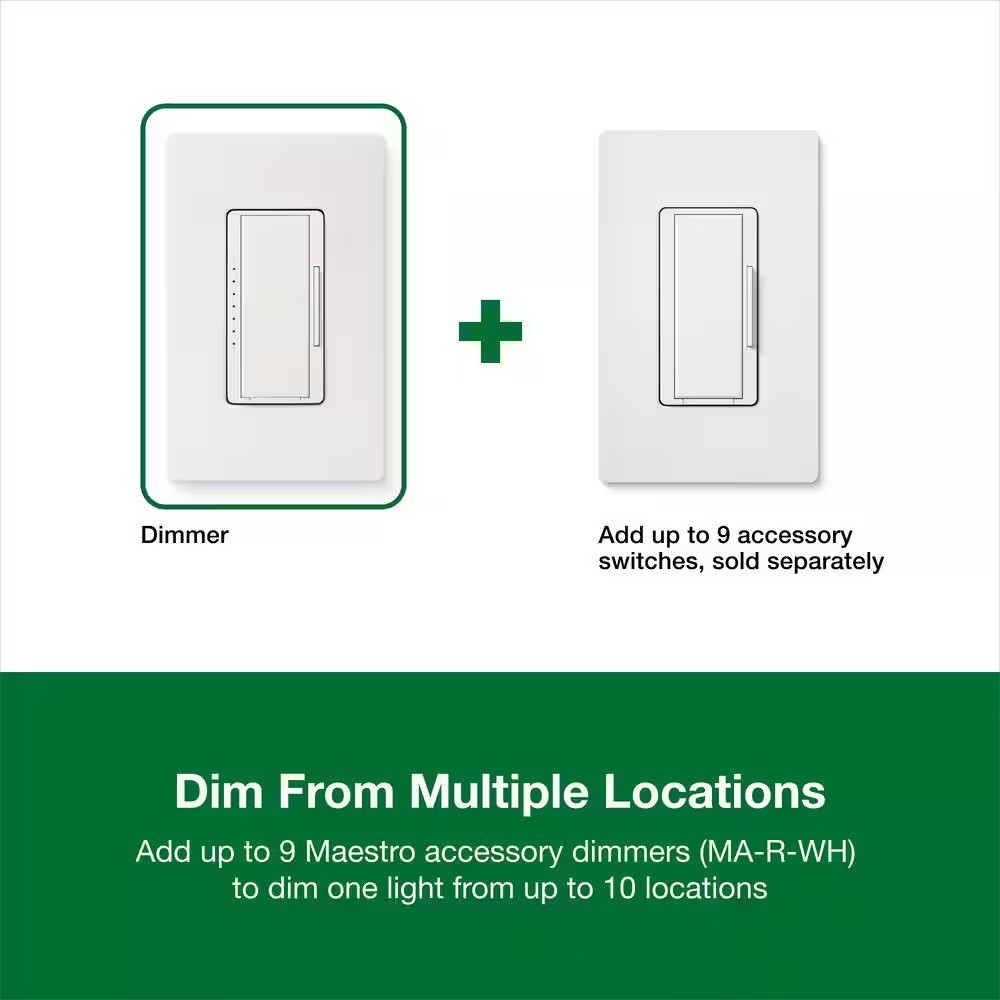 Maestro LED+ Dimmer Switch for Dimmable LED Bulbs, 150W/Single-Pole or Multi-Loc