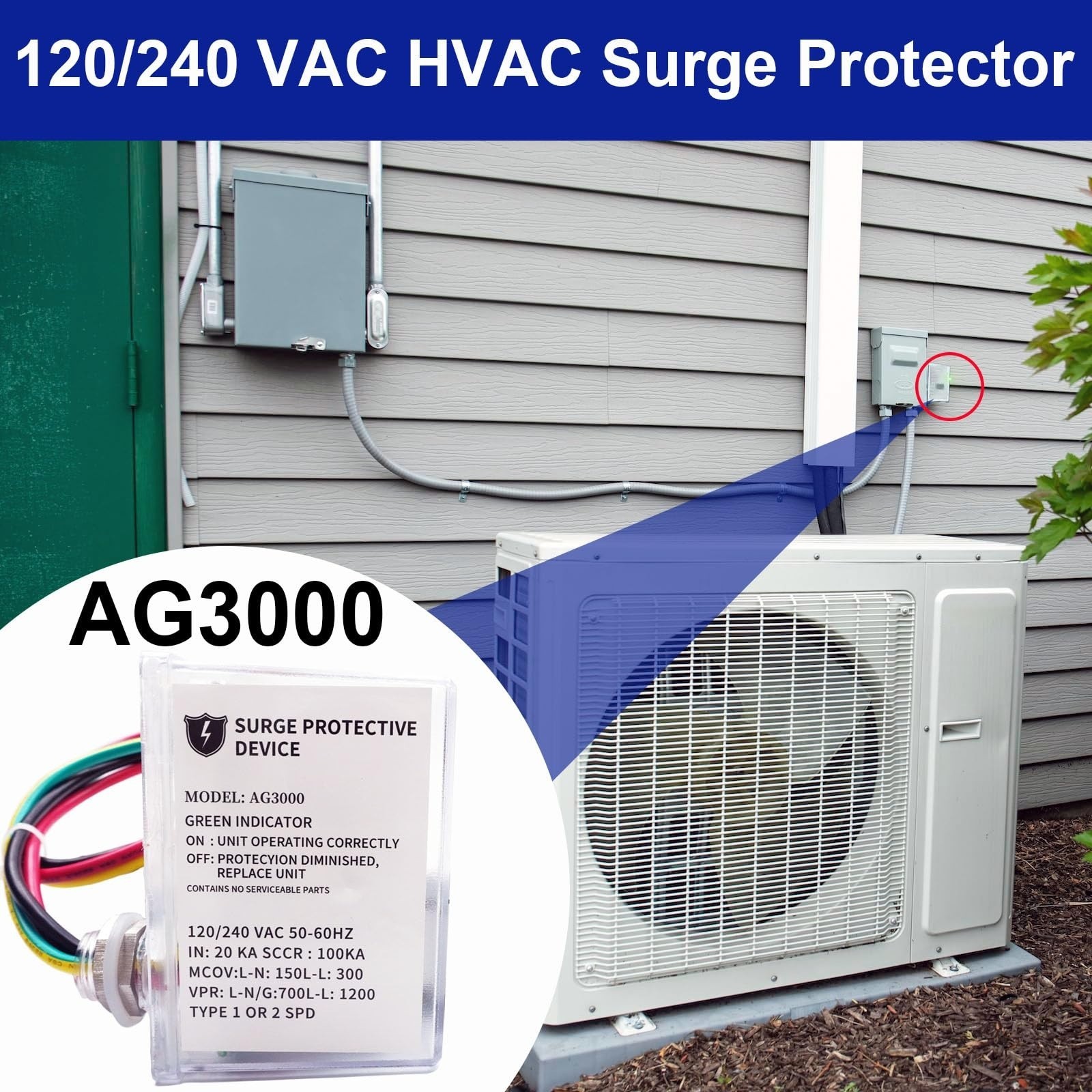 HVAC Surge Protector 120/240V Whole House 3 Mode for AC Mini Split Heat Pump New