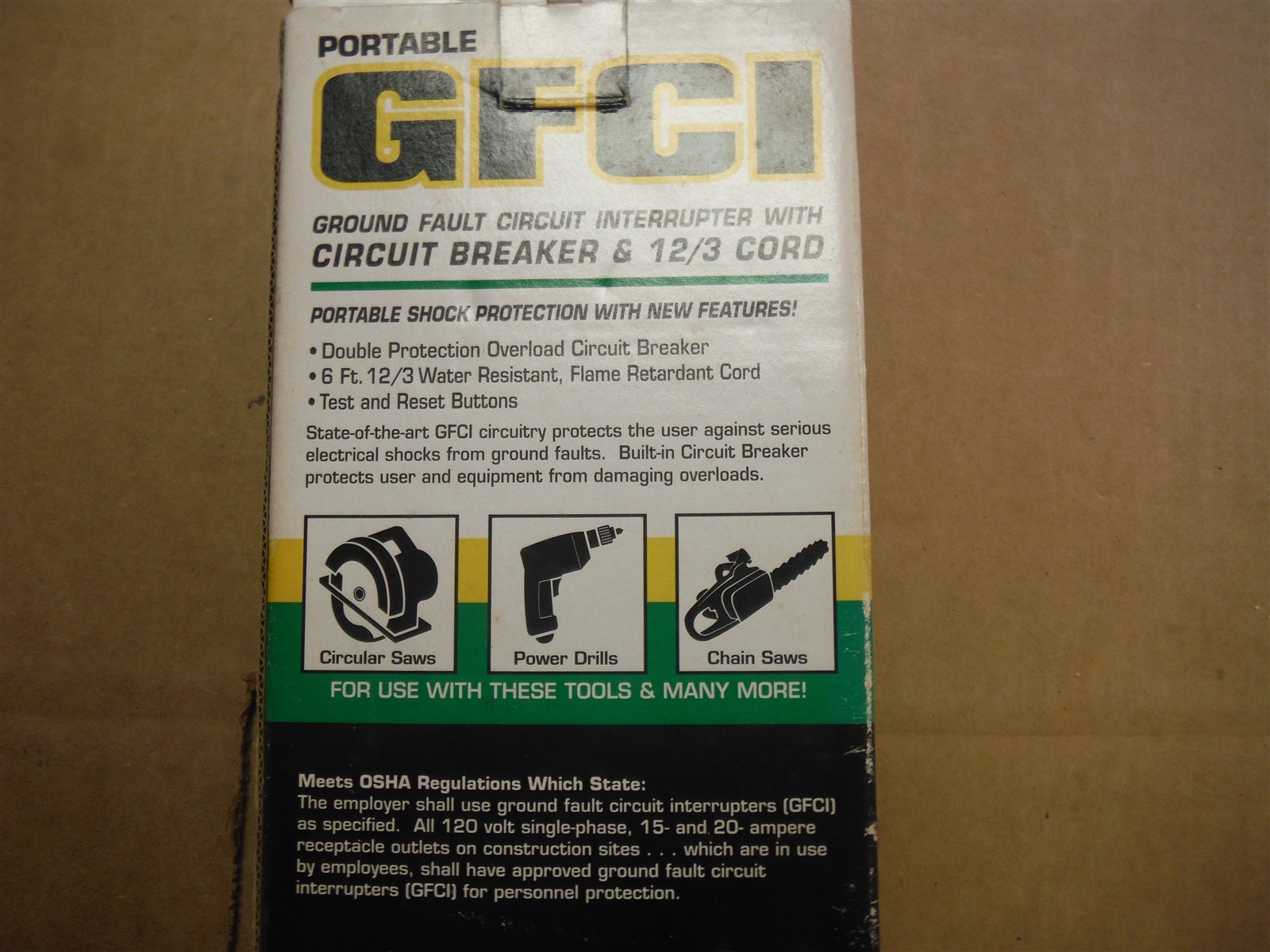 Portable GFCI Receptacle In An Abrasion Resistant Box + 6FT 12/3 Cord *205B