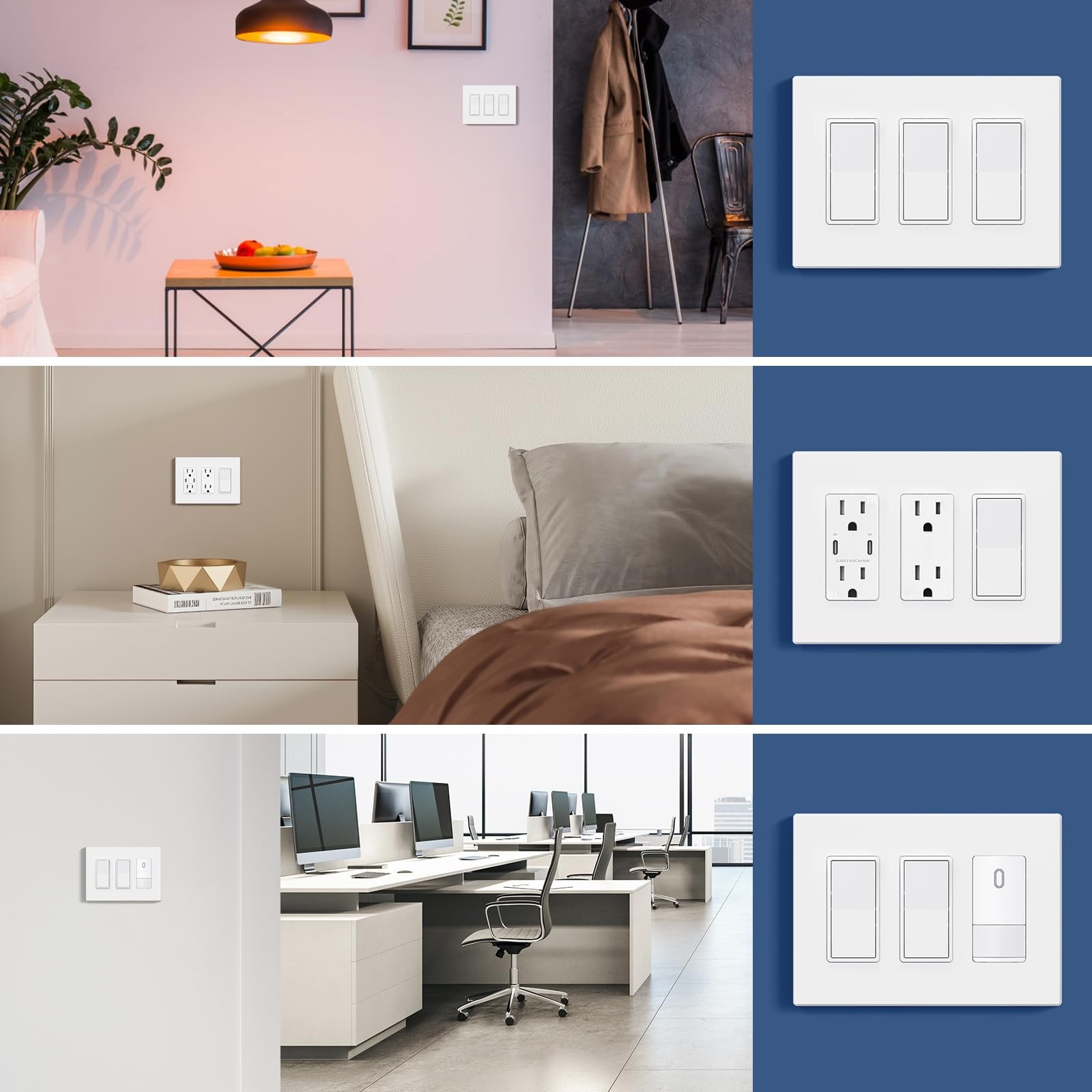 AIDA 3-Gang Midsize Mid-size Wall Plate, Matte White Screwless Plate