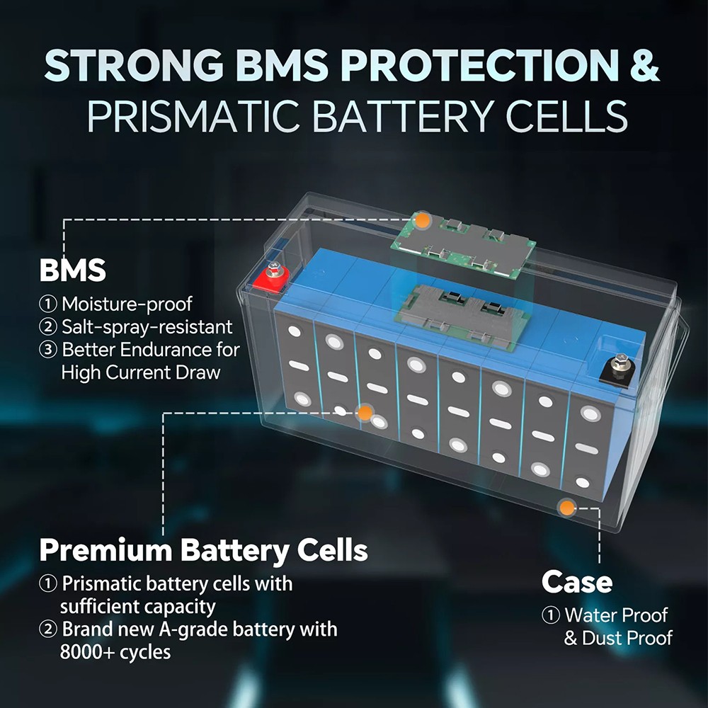 12V 200Ah LiFePO4 Lithium Battery Built-in BMS Deep Cycle whit 14.6V 20A Charger