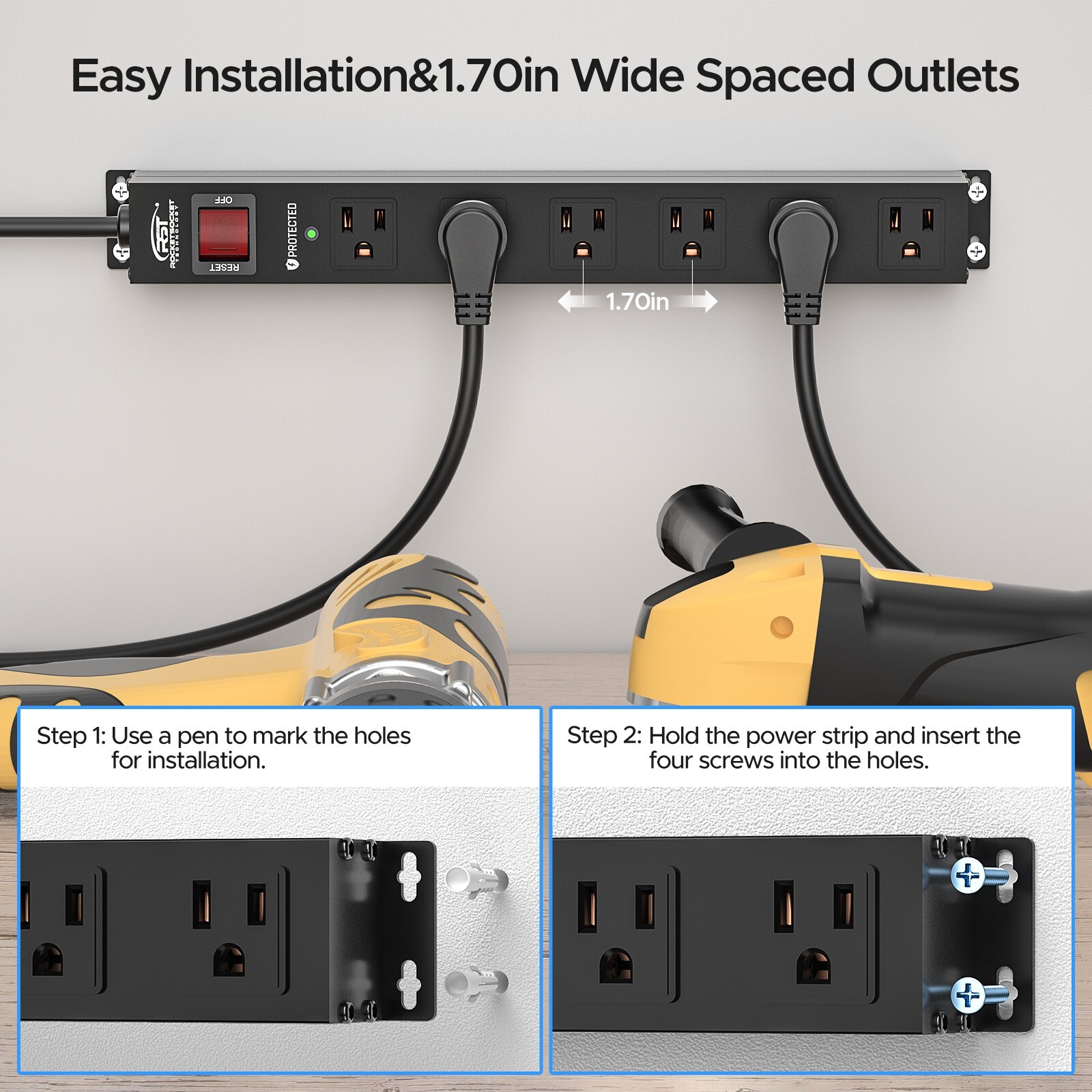 6 Socket Heavy Duty Power Outlet with Surge Protector, ETL Certified 6FT Cord