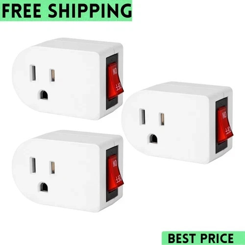 Grounded Outlet with on off Switch (3 Pack Single Power Adapter Outlet 15A 187